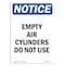 Signmission OSHA Notice, 7" Height, Empty Air Cylinders Do Not Use Sign, 7" X 5", Portrait OS-NS-D-57-V-12020 - alternate 1